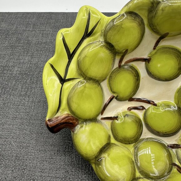 Grape Leaf Green Ceramic Dipping Dish Hand Painted El Camino Linens N Things Vtg - Picture 10 of 11